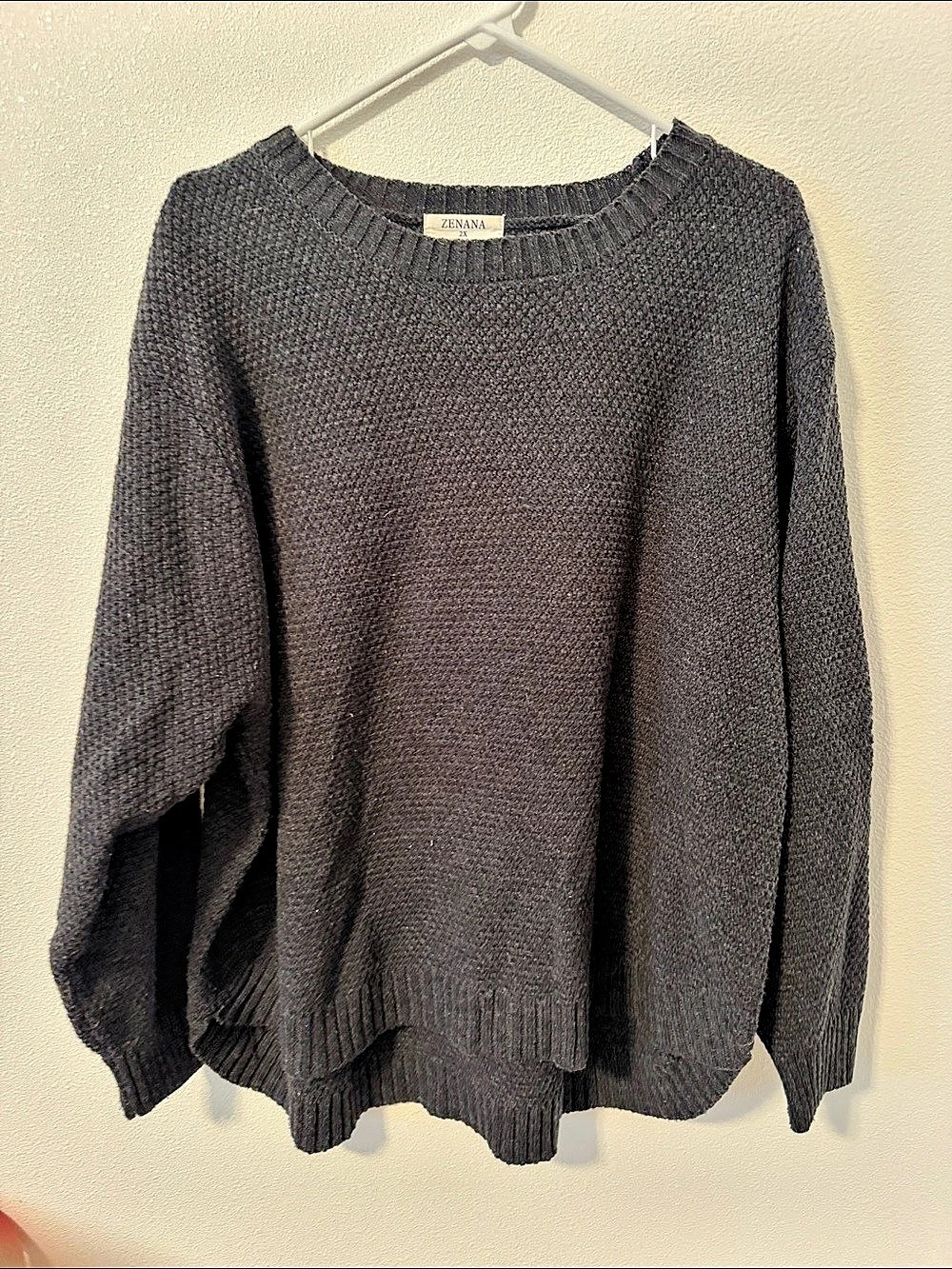Zenana Knit Crew Neck Sweater in Gray Size 2X